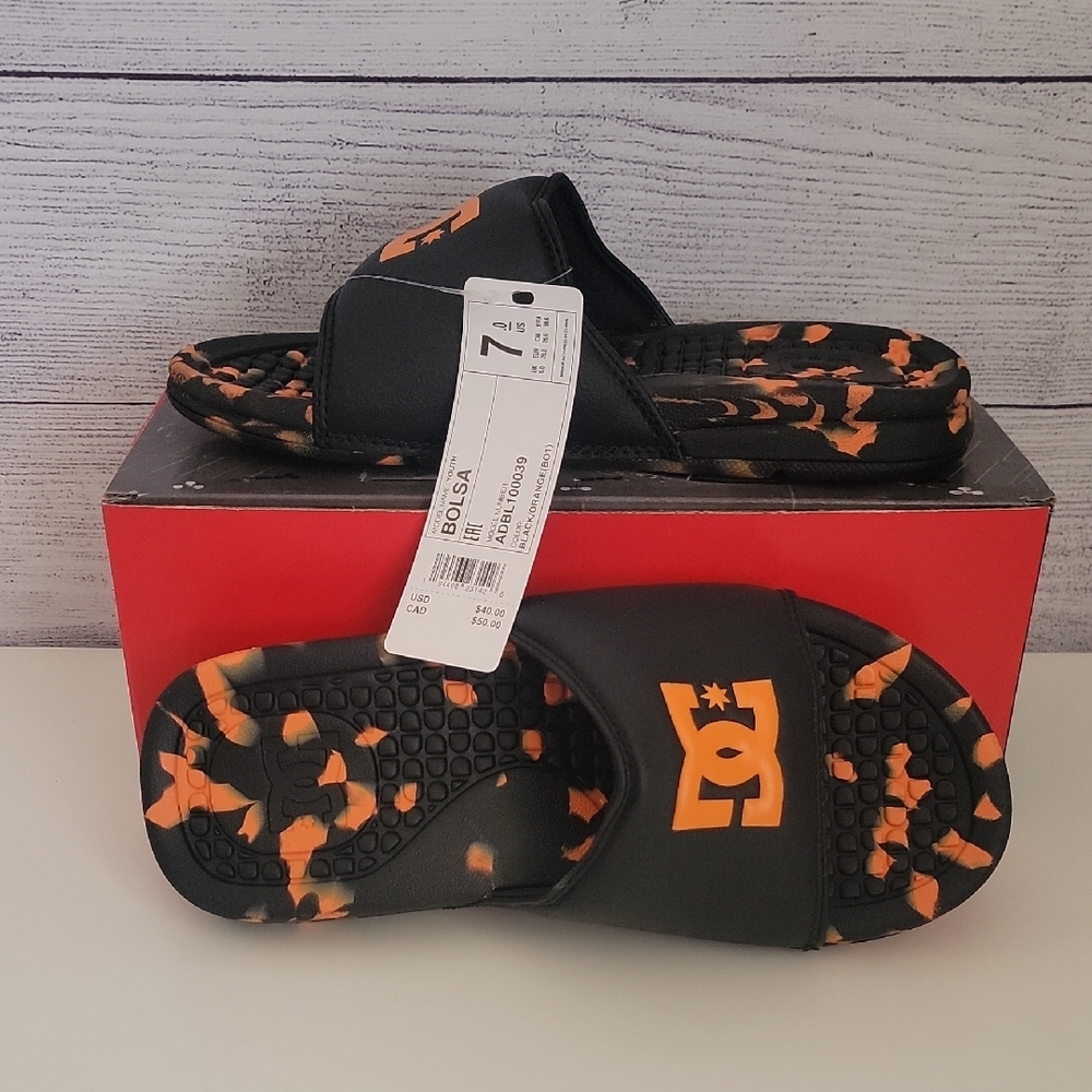 DC Black and Orange Sandals Sporty Slip-On Design